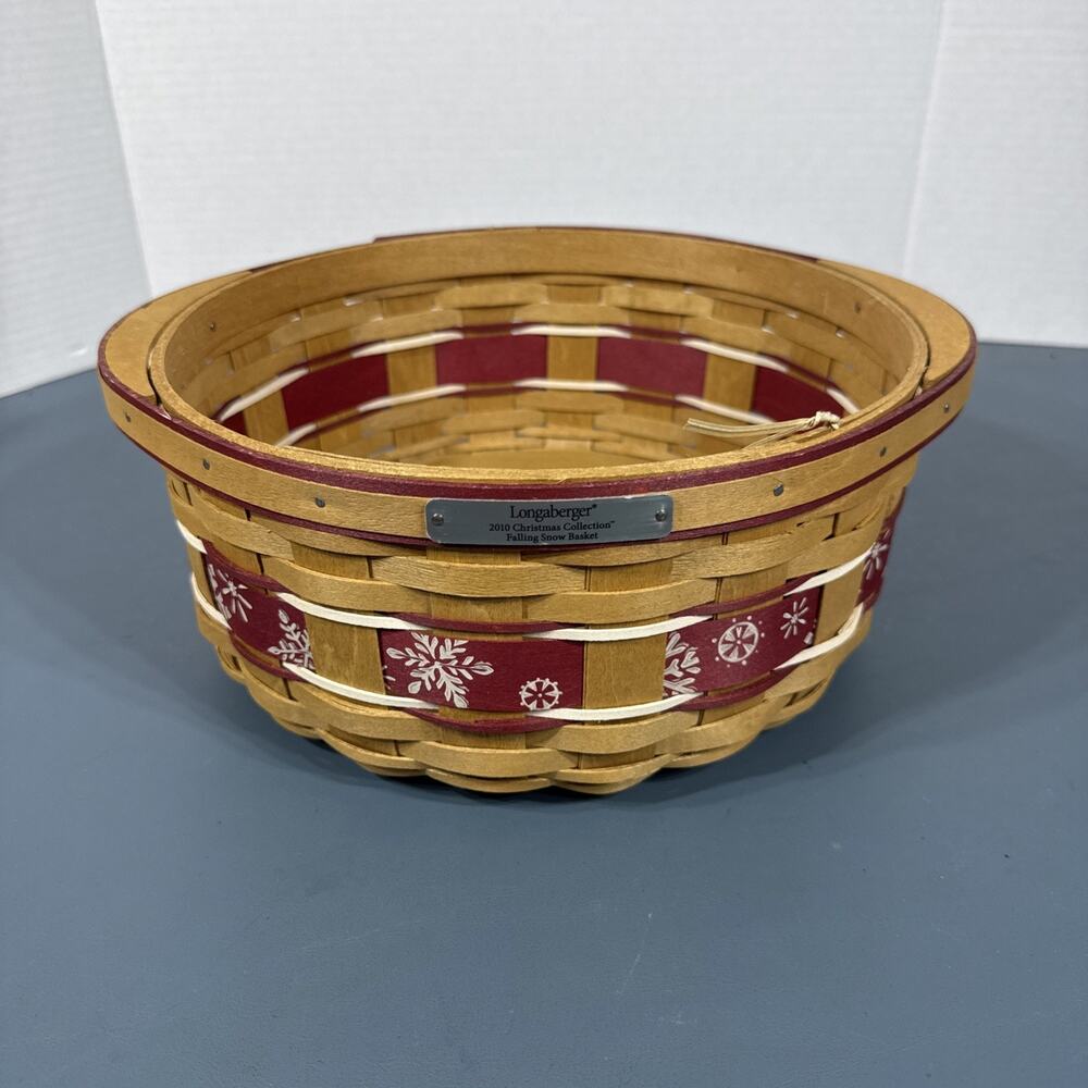 Longaberger 2010 Christmas Falling Snow Basket Red Weave Warm Brown Stain